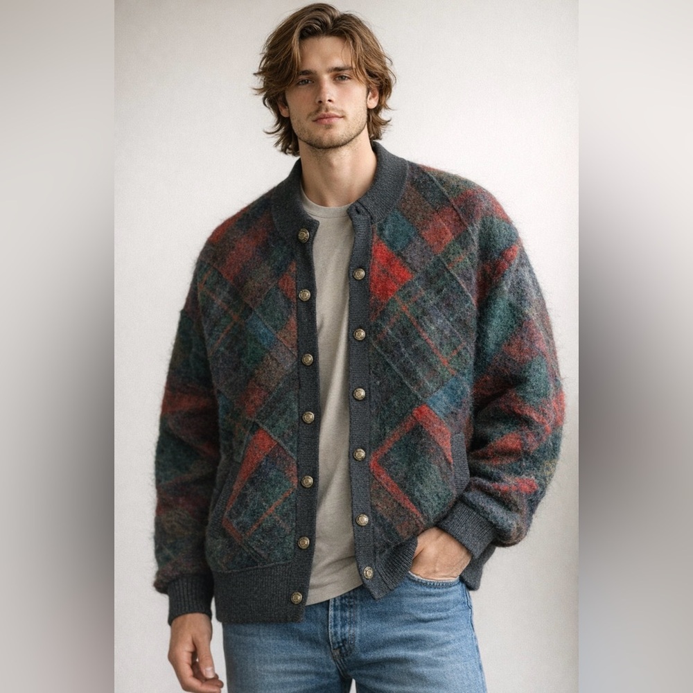 Ortner Vintage Mohair Wool Button-Up Lined Cardigan Jacket Pockets Men's L/XL